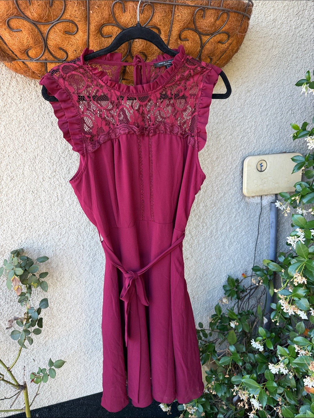 Romeo & Juliet Couture Burgundy Lace Yoke Midi Dress